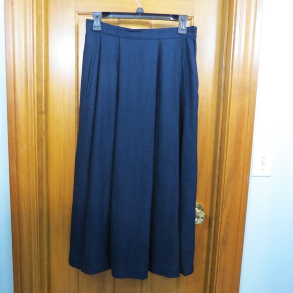 VTG Allen Lolly Navy Wool Midi Skirt Pleats Pockets Size 10 - Picture 1 of 7